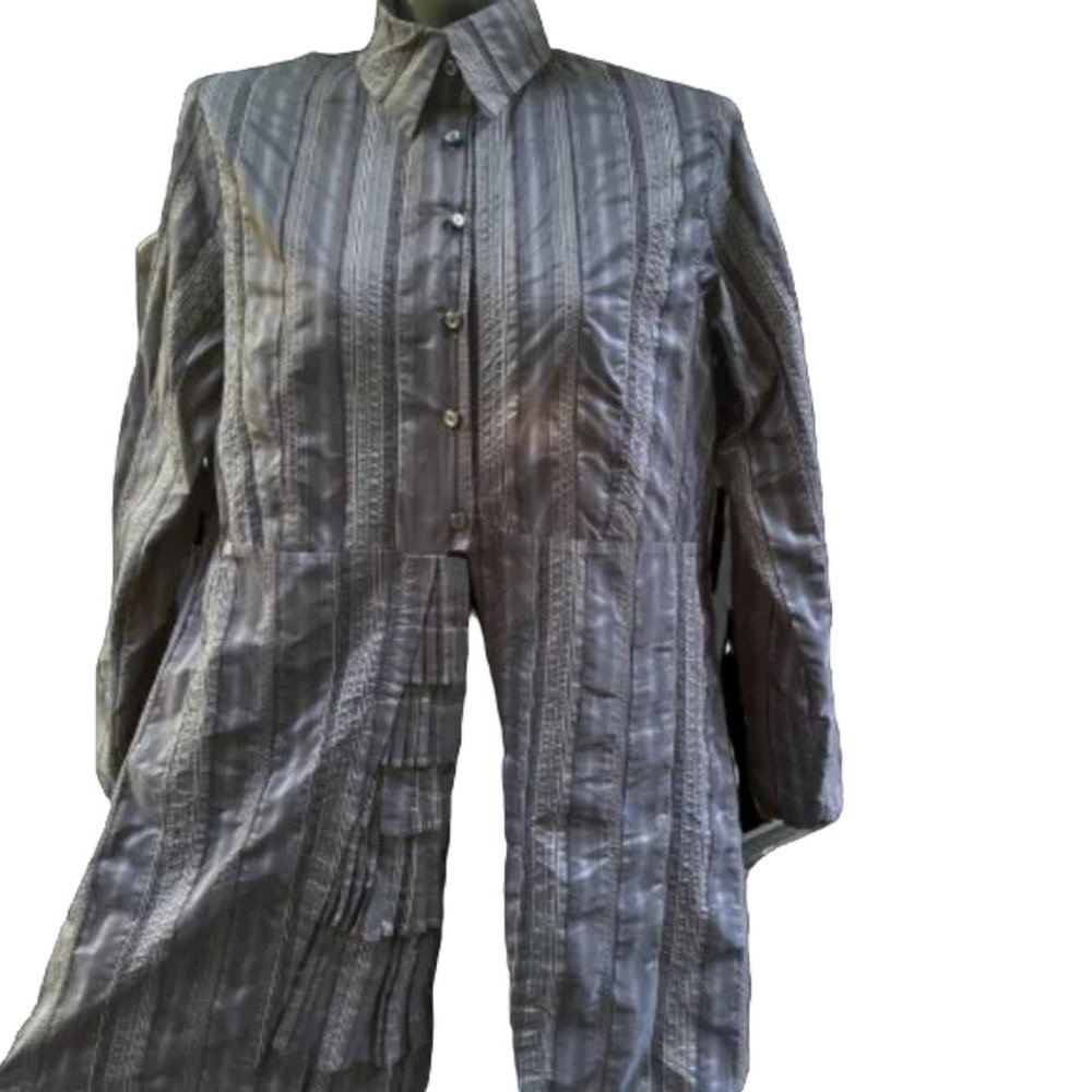 Spiritticuse Womens Blouse Size M Black Stripes Collared Button Front Casual